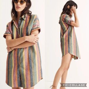 Madewell Central Shirt Dress Women's XXS Mulitcolor Striped Linen Blend Pockets